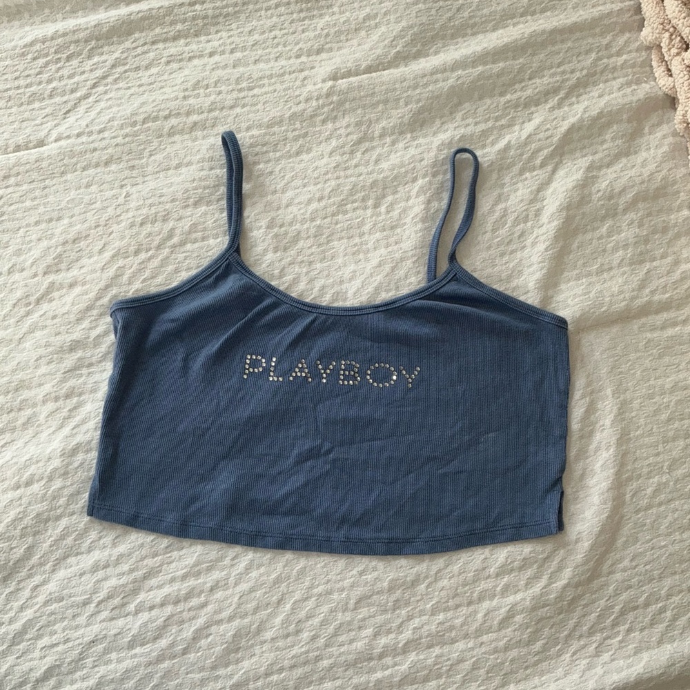 PacSun Blue Rhinestone Logo Crop Top